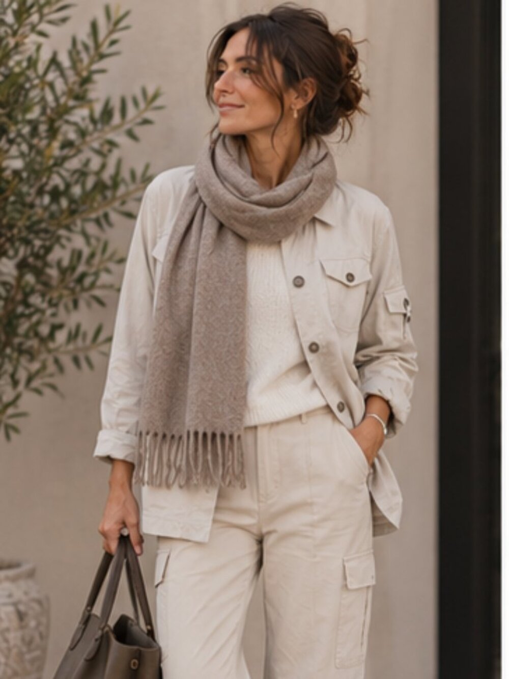 Light Beige Women's Button-Front Jacket